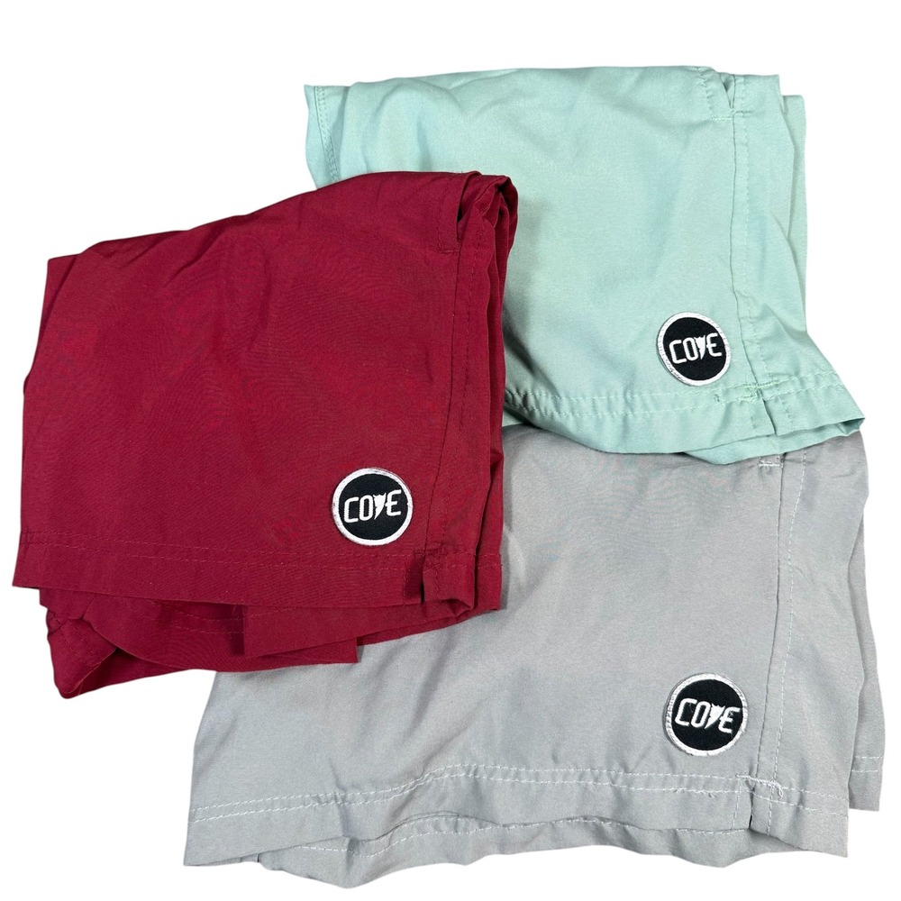 Cove USA Performance Gym Shorts Mens 28 Gray Red Mint Stretch Lot of 3